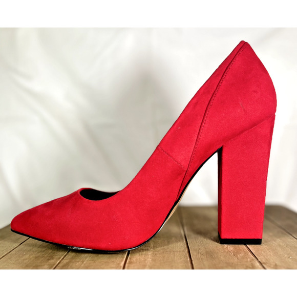 ASOS Red Suede Pointed Toe, Block Heel Pump - Size 7 - Picture 5 of 9